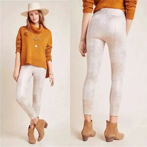 Anthropologie Sueded Metallic Faux Suede Rose Gold Leggings size 30